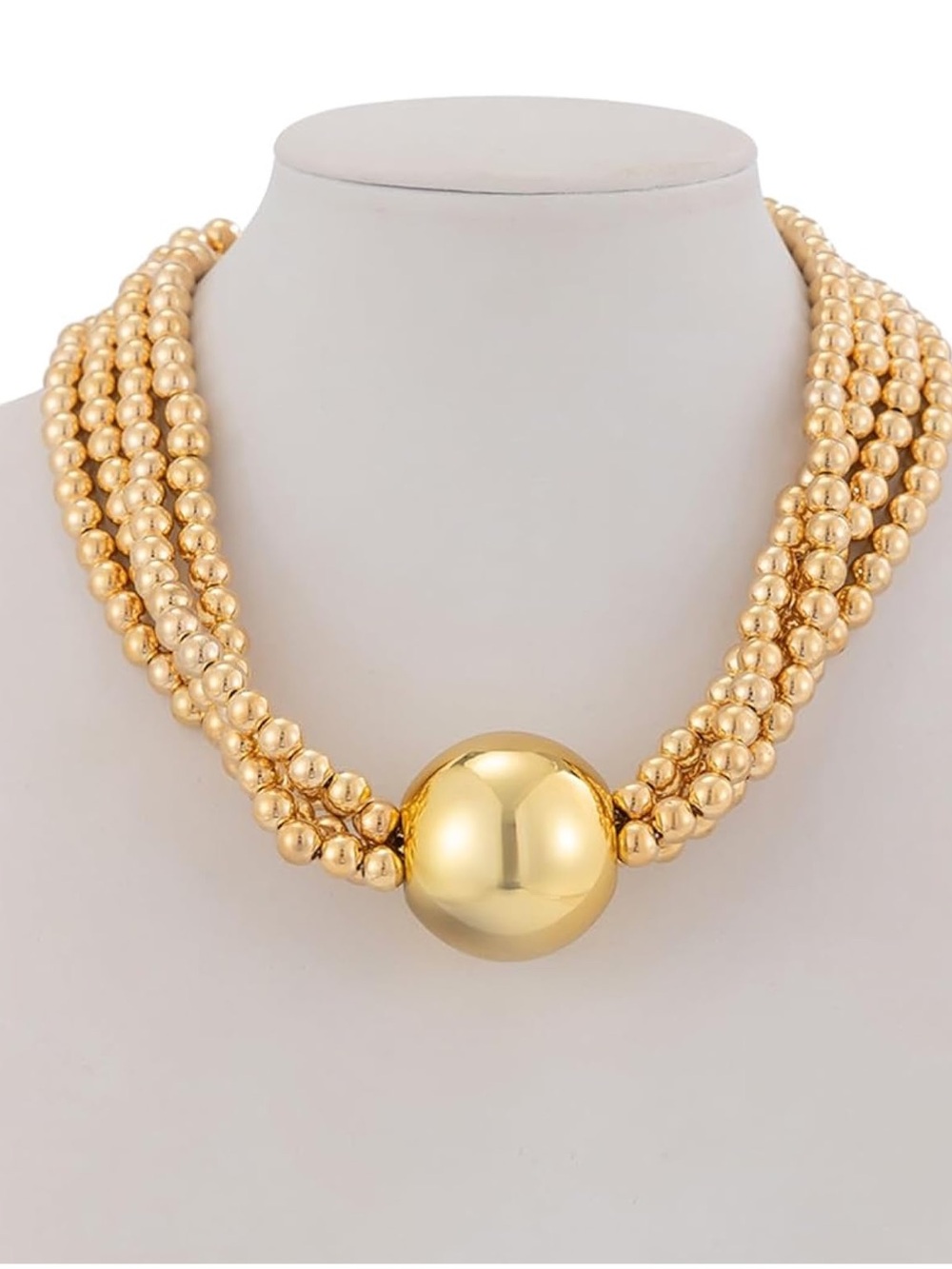 Anthropologie Gold-Tone Multi-Strand Beaded Necklace with Center Orb
